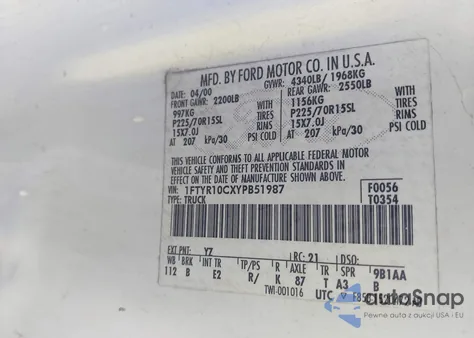 2000 Ford Ranger Xl/Xlt z USA, uszkodzony, nr VIN 1FTYR10CXYPB51987